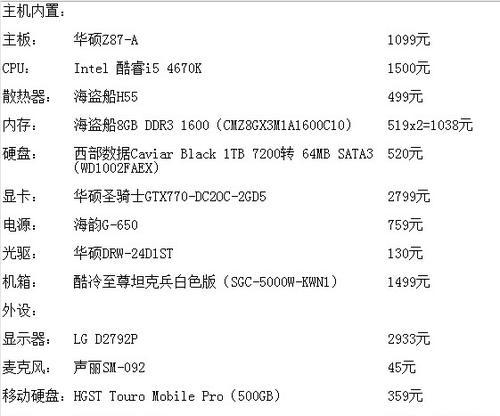 打造性价比最高的2000元台式电脑配置单（实用、高性能、耐用）